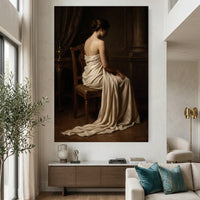 Classical Seated Woman Portrait Oil Painting Style Canvas Print Wall Art - Mockup Display 2