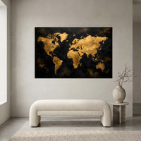 Textured Golden World Map Modern Abstract Canvas Print Wall Art, Elegant Decor - Mockup Display 2