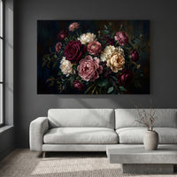 Dark Floral Bouquet Oil Painting Style Canvas Print Wall Art for Elegant Decor - Mockup Display 2