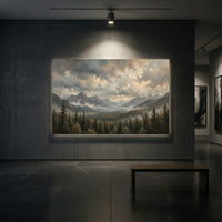 Dramatic Misty Mountain Forest Oil Painting Style Canvas Print Wall Art Decor - Mockup Display 2