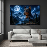 Majestic Doberman Dogs Moonlight Mountain Lake Canvas Print Wall Art - Mockup Display 2