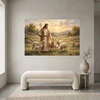 Jesus the Good Shepherd Oil Painting Style Canvas Print Wall Art for Devotion - Mockup Display 2
