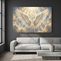 Ethereal Angel Wings Heavenly Clouds Light Rays Canvas Print Wall Art, Divine Decor - Mockup Display 2