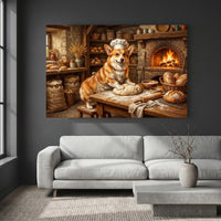 Charming Corgi Baker Oil Painting Style Canvas Print Wall Art, Rustic Bakery Decor - Mockup Display 2