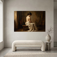 Contemplative Woman Draped Classical Oil Painting Style Canvas Print Wall Art for Serene Decor - Mockup Display 3