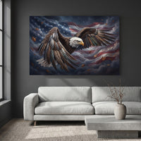Majestic Bald Eagle American Flag Oil Painting Style Canvas Print Wall Art for Home - Mockup Display 2