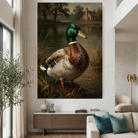 Mallard Duck Pond Rustic Landscape Oil Painting Style Canvas Print Wall Art Decor - Mockup Display 2