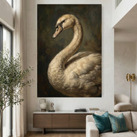 Graceful White Swan Oil Painting Style Canvas Print Wall Art, Elegant Wildlife Decor - Mockup Display 2