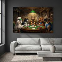Humorous Dogs Playing Poker Oil Painting Style Canvas Print Wall Art Decor - Mockup Display 2