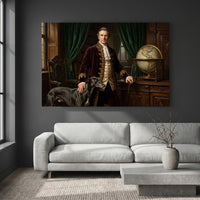 Elegant Gentleman with Greyhound Oil Painting Style Canvas Print Wall Art, Classic Decor - Mockup Display 2
