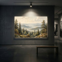 Misty Forest Landscape Oil Painting Style Canvas Print Wall Art, Serene Hills - Mockup Display 2