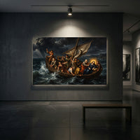 Jesus Calms the Storm Classic Spiritual Canvas Print Wall Art - Dramatic - Mockup Display 2