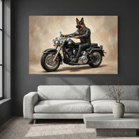 Biker German Shepherd Dog Oil Painting Style Canvas Print Wall Art Decor - Mockup Display 2