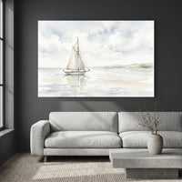 Serene Sailboat Watercolor Style Canvas Print Wall Art, Coastal Home Decor Accent - Mockup Display 2
