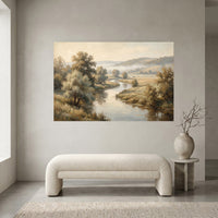 Tranquil River Landscape Oil Painting Style Canvas Print Wall Art for Home Decor - Mockup Display 2