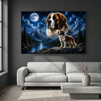 Majestic Saint Bernard Dogs Moonlit Mountain Lake Canvas Print Wall Art - Mockup Display 2
