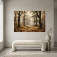 Misty Autumn Forest Path Oil Painting Style Canvas Print Wall Art for Rustic Decor - Mockup Display 2