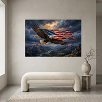 Majestic Bald Eagle American Flag Landscape Oil Painting Style Canvas Print - Mockup Display 2