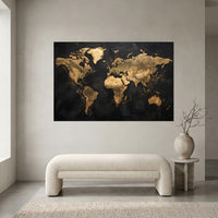 Abstract Golden World Map Textured Canvas Print Wall Art Decor - Mockup Display 2