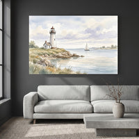 Lighthouse Coastal Seascape Watercolor Style Canvas Print Wall Art, Nautical Decor - Mockup Display 2