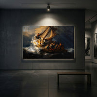 Rembrandt's Storm Sea Galilee Oil Painting Style Canvas Print Wall Art, Museum Quality - Mockup Display 2