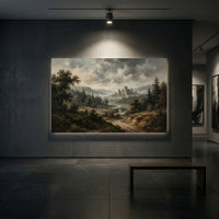 Misty Castle Landscape Oil Painting Style Canvas Print Wall Art, Majestic Scenery - Mockup Display 2
