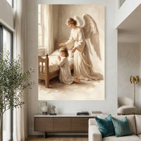 Guardian Angel Child Prayer Oil Painting Style Canvas Print Wall Art Divine - Mockup Display 2