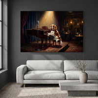 Cavalier King Charles Dog Piano Player Oil Painting Style Canvas Print Wall Art, Sophisticated Lounge Scene - Mockup Display 2