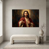 Jesus Christ Portrait Oil Painting Style Canvas Print Wall Art, Inspirational - Mockup Display 2