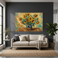 Vibrant Sunflower Bouquet Oil Painting Style Canvas Print Wall Art, Botanical Decor - Mockup Display 2