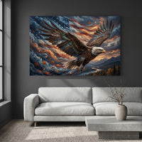Majestic Bald Eagle American Flag Oil Painting Style Canvas Print Wall Art - Mockup Display 2