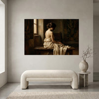 Contemplative Woman Classical Oil Painting Style Canvas Print Wall Art, Elegant - Mockup Display 2