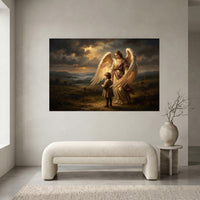 Guardian Angel and Child Religious Oil Painting Style Canvas Print Wall Art - Mockup Display 2