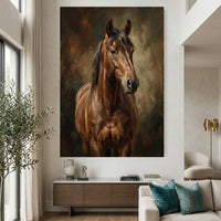 Brown Horse Oil Painting Style Canvas Print Wall Art for Equestrian Decor - Mockup Display 2