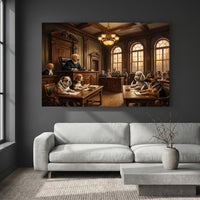 Canine Courtroom Drama Oil Painting Style Canvas Print Wall Art Humorous Decor - Mockup Display 2