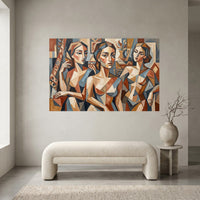 Cubist Three Women Portrait Canvas Print Wall Art, Abstract Gallery Style - Mockup Display 2