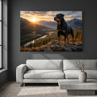 Majestic Rottweiler Dog Sunset Mountain Vista Canvas Print Wall Art - Scenic - Mockup Display 2