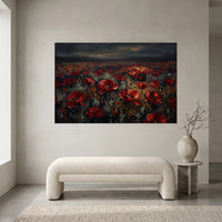 Dramatic Red Poppy Field Impasto Style Canvas Print Wall Art, Vibrant Decor - Mockup Display 2