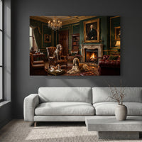 Regal Dogs in Opulent Study Oil Painting Style Canvas Print for Home Decor - Mockup Display 2