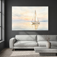 Tranquil Sailboat Sunset Watercolor Style Canvas Print Wall Art Coastal Decor - Mockup Display 2