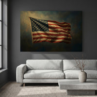 American Flag Canvas Wall Art, Vintage-Inspired Patriotic Flag Print, Bold Living Room Decor