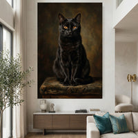 Elegant Black Cat Portrait Oil Painting Style Canvas Print Wall Art, Regal - Mockup Display 2