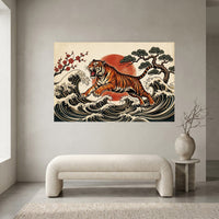 Japanese Ukiyo-e Tiger Art Print Canvas Wall Art, Cultural Statement Piece - Mockup Display 2