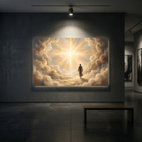 Jesus Walking on Clouds Oil Painting Style Canvas Print Wall Art, Spiritual Light - Mockup Display 2