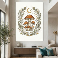 Whimsical Mushroom Folk Art Canvas Print Wall Art, Botanical Forest Decor - Mockup Display 2