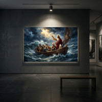 Jesus Calming the Storm Dramatic Oil Painting Style Canvas Print Wall Art - Mockup Display 2