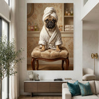 Chic Pug in Robe Oil Painting Style Canvas Print Wall Art for Bathroom Decor - Mockup Display 2
