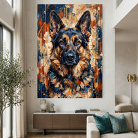 German Shepherd Abstract Oil Painting Style Canvas Print Wall Art with Gold Splatter - Mockup Display 2