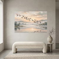 Serene Cranes Flying Oil Painting Style Canvas Print Wall Art for Tranquil Decor - Mockup Display 2
