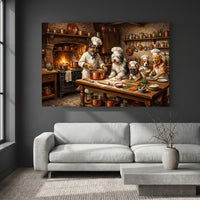 Chef Dogs Cooking Oil Painting Style Canvas Print Wall Art Rustic Kitchen Decor - Mockup Display 2